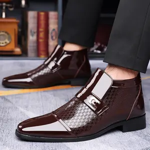 Men's cotton shoes soft leather casual high-top leather shoes men's fur shoes winter cotton boots men's business formal leather boots Brown Boy