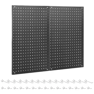 Pegboard, 2 PCS 24"×16" Metal Peg Board Panels Black Modular Wall Organizer Kit with 30 Hooks, Dual-Size Hole Design for Home Tool Storage, Garage Organization, Kitchen, Office, Craft Room