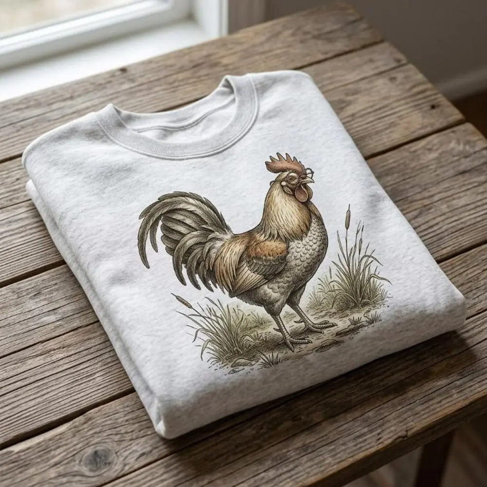 Rooster Sweatshirt Vintage Rooster Shirt Unisex Funny Glasses Rooster Hoodie Retro Graphic Tee Cottagecore Farmhouse Chicken Lover Gift#73