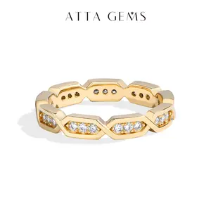 ATTAGEMS 1.4mm Round Cut D Color VVS1 Lab-Created Moissanite Ring Band, Hypoallergenic Unisex Fine Wedding Engagement Jewelry, R329 Daily Wear Accessory