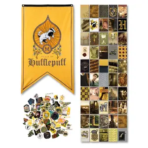 Harry Potter Hufflepuff House Pride Bundle (30'' x 50'' Banner, 60-Pack Decals & Wall Collage Kit)