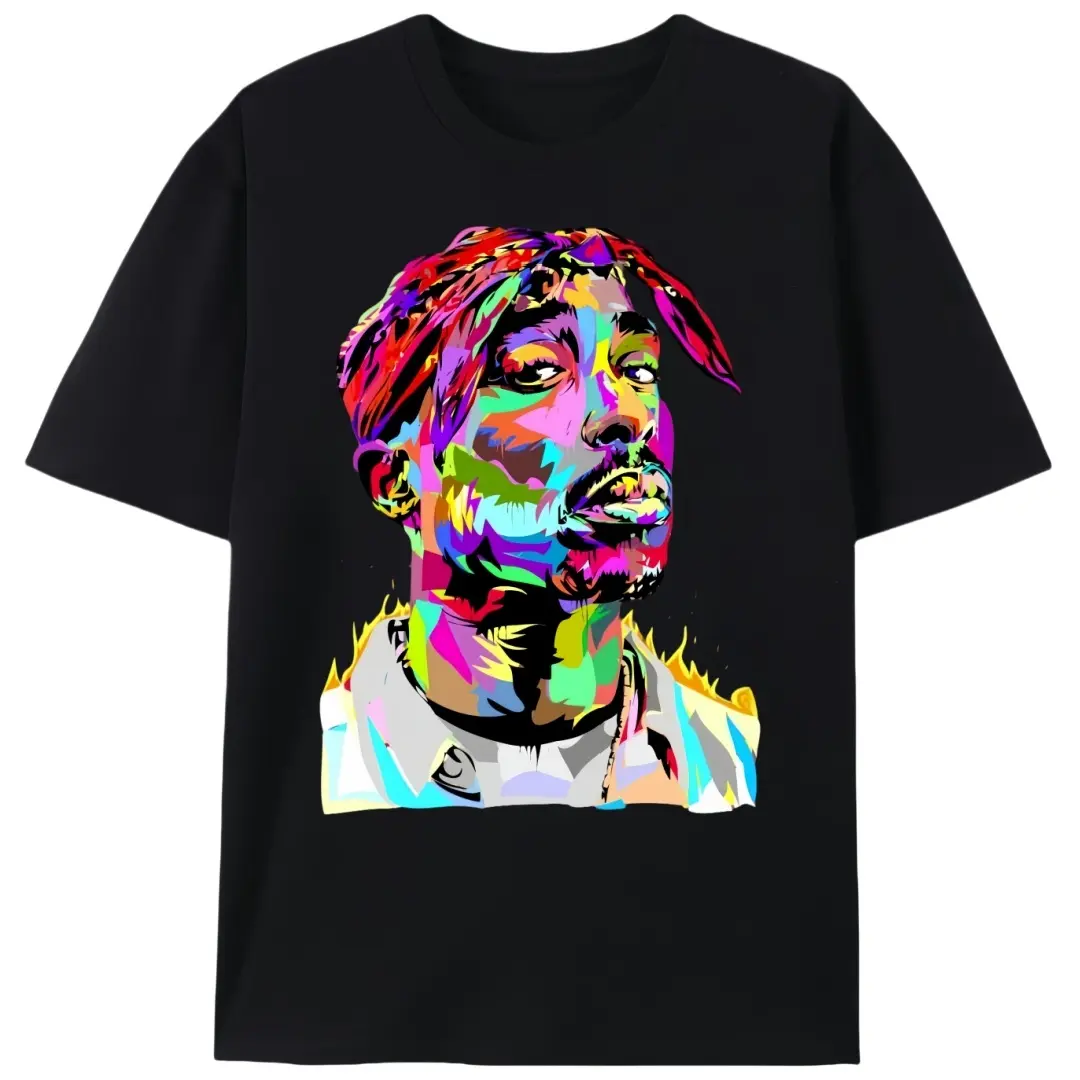 Men's Classic Retro Tupac Graphic Print Crew Neck Short Sleeve T-Shirt  Soft Breathable Stylish Sports Apparel, 90s Hip Hop Casual Novelty Top, Shortsleeve, Tee, Round Neck, Comfy, Streetwear, Rap Fan Essential, Lightweight Tee, 90S Hip Hop V
