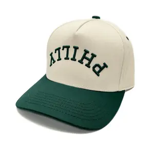 Philly Upside Down Hat Customize this Hat with your own Text Off-WhiteDark Green 5-Panel Hat with 3D Embroidery