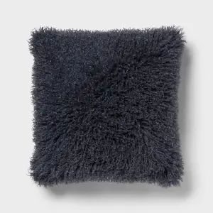 Euro Faux Mongolian Fur Decorative Throw Pillow Slate Blue - Threshold