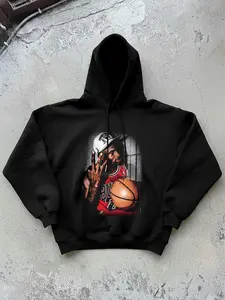 1 Men's Black Oversized Hoodie, Michael Jordan Retro Basketball Print, Vintage Sports Design, Ideal for Casual Daily & Game Day Outfits