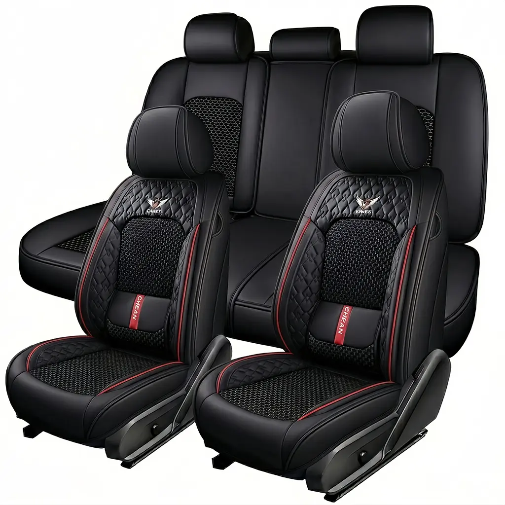 Complete Set of Car Seat Covers Made from Nappa Faux Leather, Suitable for 5 Seats. These Automotive Seat Cushions Fit Both Front And Rear Seats, Designed for All Four Seasons, And Are Universally Compatible with Most Sedans, Suvs, Trucks