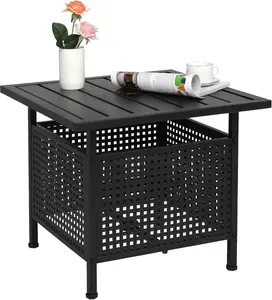 VINGLI Outdoor Side Table with Umbrella Hole 1.57" Umbrella Stand Table, Metal Patio Side Table Coffee Table End Table for Garden, Pool, Deck