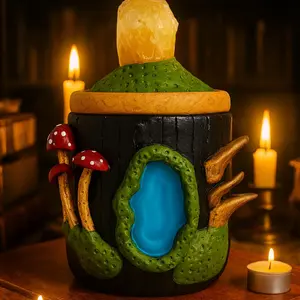 “The Portal Keeper” — Mushroom Journey Jar  One-of-a-Kind Hand Sculpted Forest Relic by Willowstar Magick & Mystics Dimensions: 7" H x 4" W x 4" D Bottles Canister Organiser