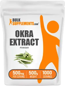 BulkSupplements Okra Extract Powder - Edible - Fiber - Greens - Calcium - Vegetable Powders - 500g - 500mg per Serving