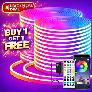 LIVE STREAM SPECIAL · BUY 1 GET 1 FREE | LED Neon Rope Lights, RGB LED Light Strip, 24V Music Sync App/Remote Control DIY Rope Light, IP67 Waterproof Gaming LED Neon Strip Lights for Bedroom Indoor Outdoor Décor, Home Party Decoration