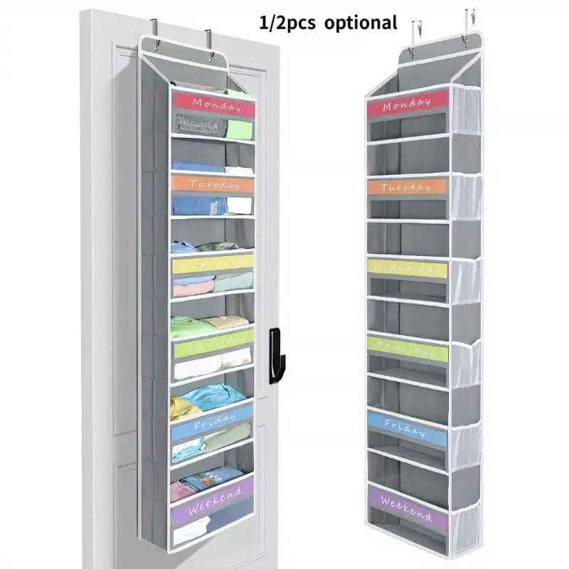 Door Hanging Bag with 6 Side Pockets, Weekly Clothing Organizer, Space Saving Organizer, Space Saving Bags, Ideal for Daily Clothes or Diapers, Anti-Tilt Design, Holds Up to 44 Lbs
