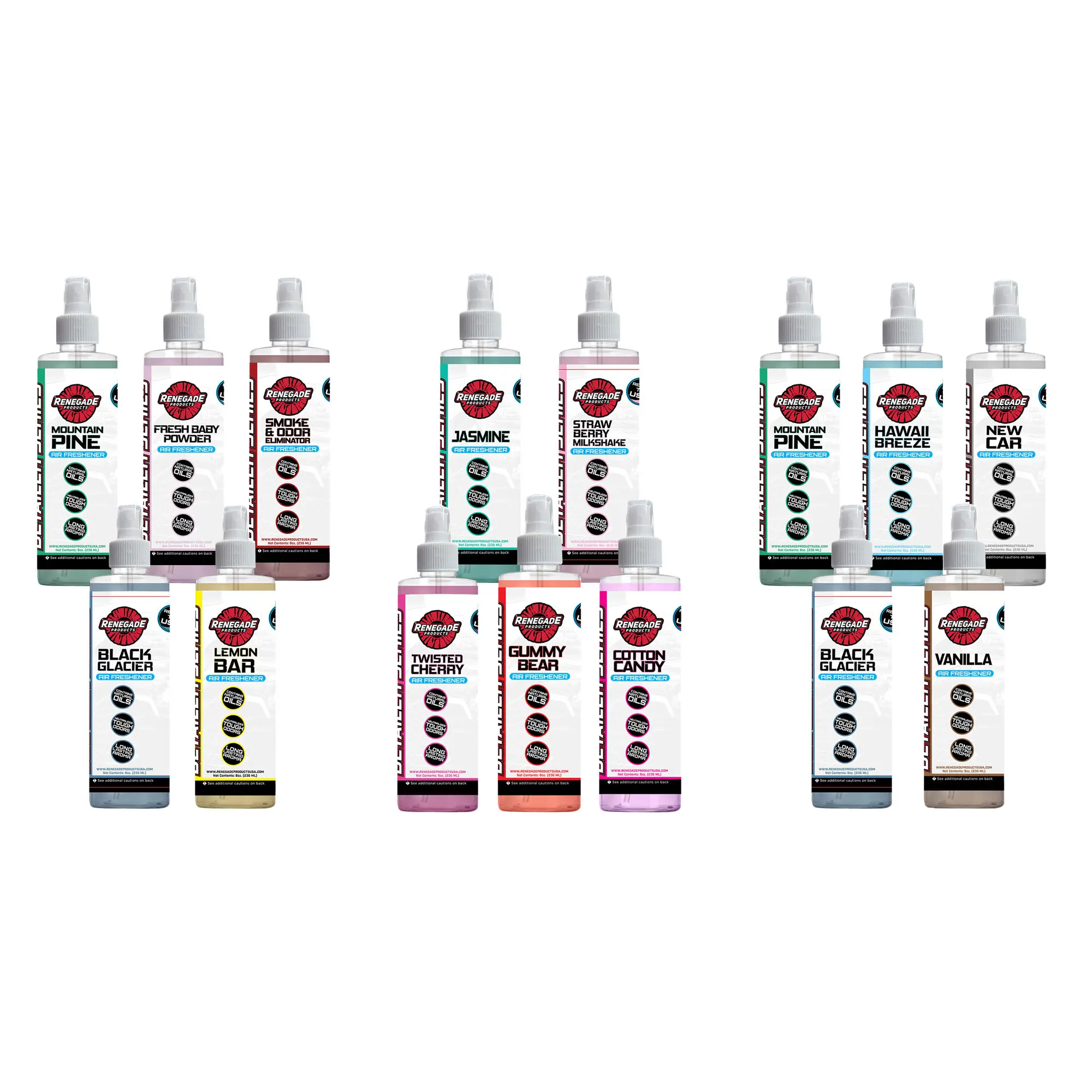 Renegade Products Air Freshener Spray Bundles for Cars – Odor Eliminator, Clean, Fruity & Classic Scents Variety Pack