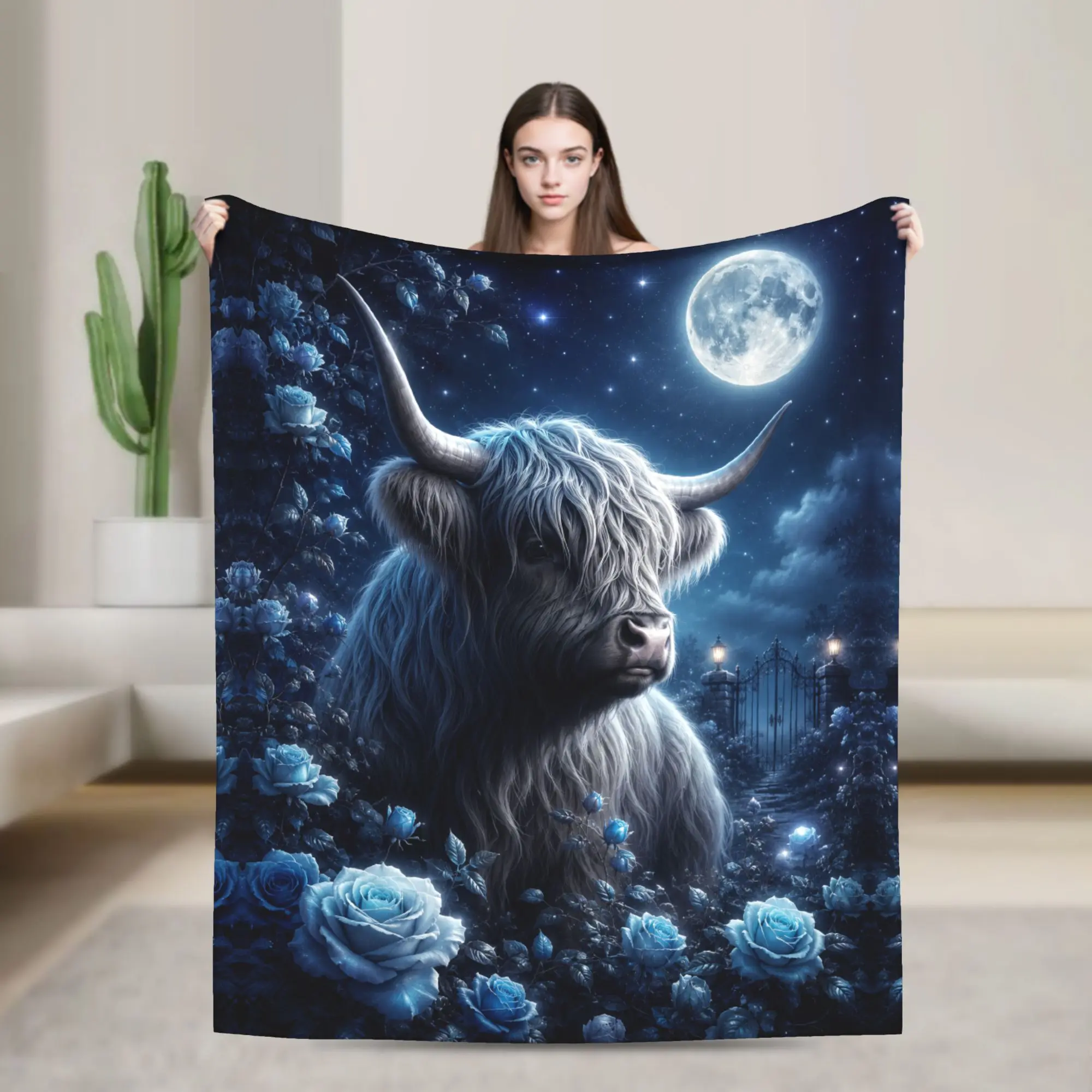 Highland Cow Throw Blanket - Anti-Pilling Vibrant Watercolor All Over Print Flannel Fleece, Multi-Size Soft Warm Camping Sleeping Gear for Couch, Campfire, Farmhouse & Room Decor