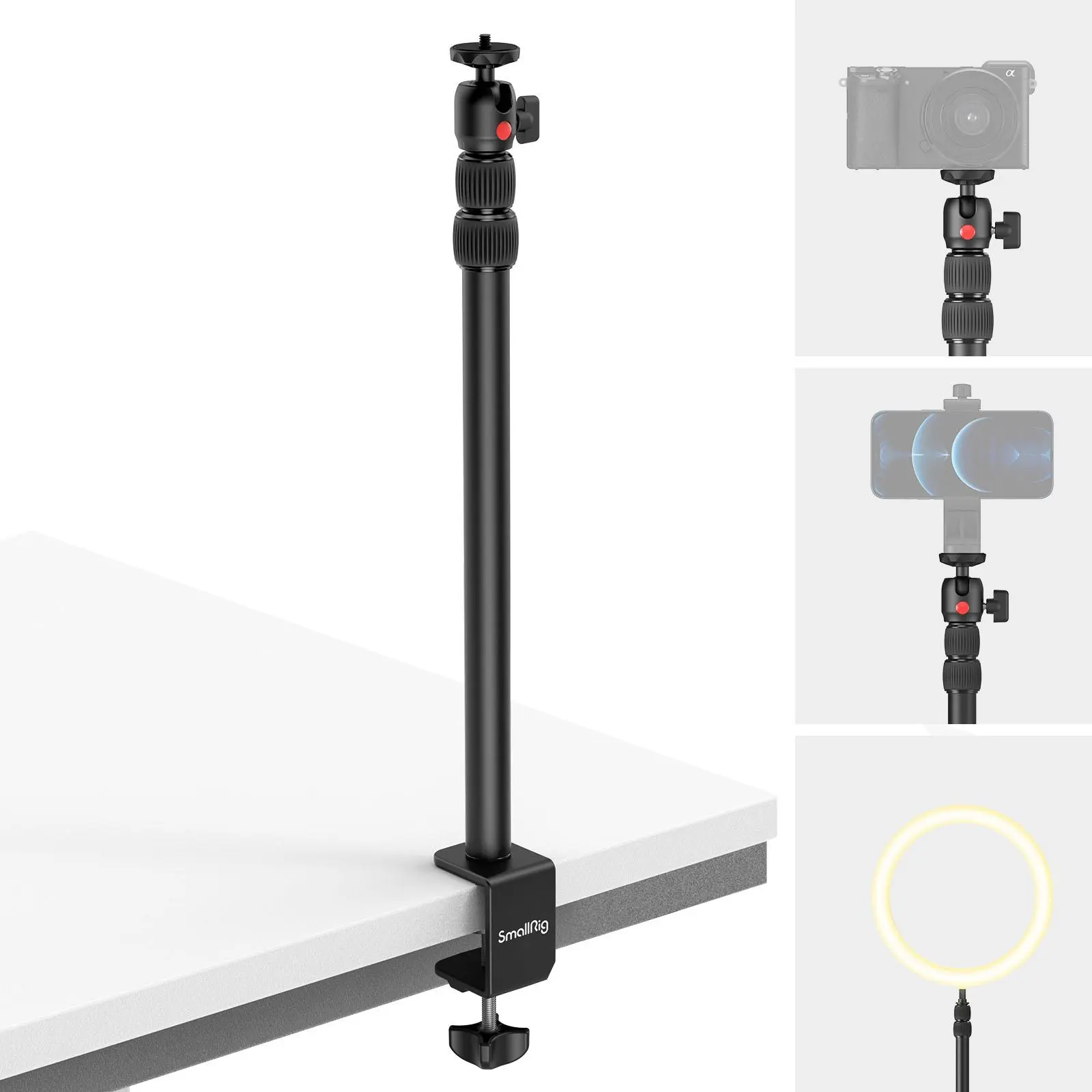 SmallRig 3488 Camera Desk Mount Table Stand, 15"-35" Height Adjustable Tripod Stabilizer with 1/4" Ball Head, Tabletop C-Clamp for Digital Camera, Smartphone, Ring Light, Content Creator Streaming Equipment, Photography Lighting Kit