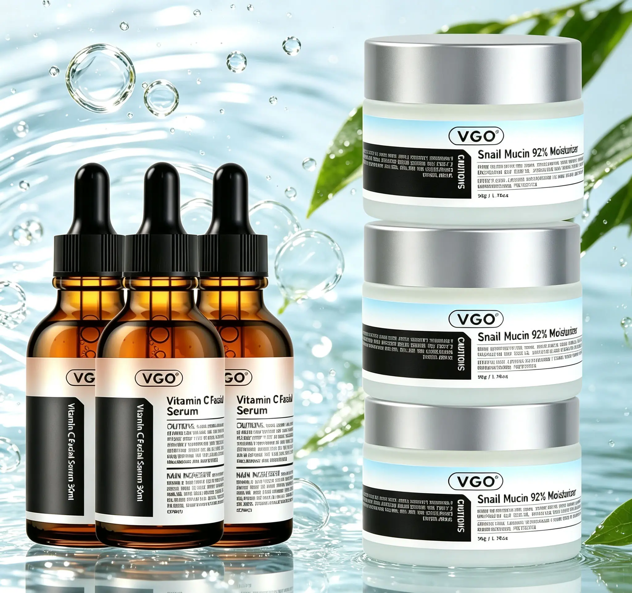 VGO Snail Mucin 92% Moisturizer 50g Daily Face Gel Cream (cremas para la cara) and Vitamin C Facial Serum Essence moisturizer