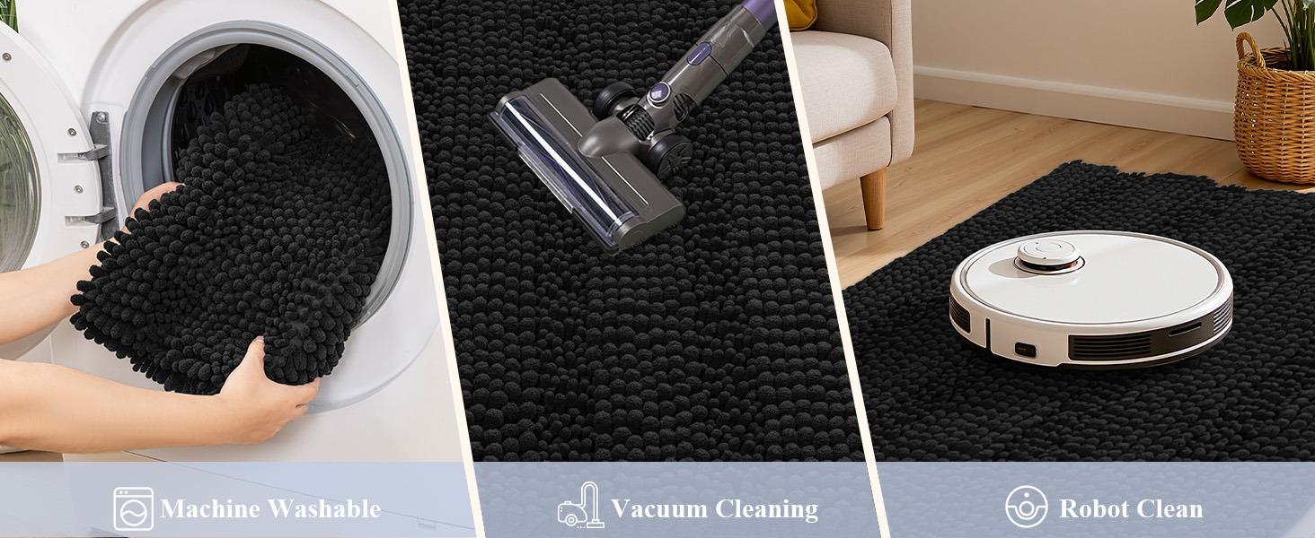 [Back to School] HEBE 3-Piece Non-Slip Washable Chenille Bathroom Rugs Sets with U-Shaped Toilet Mat, Super Absorbent Thick Plush Bath Mats for Shower & Tub Area, Bathroom Accessories