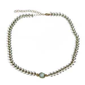 White Wheat Choker with Stone | Pine Cay Beach