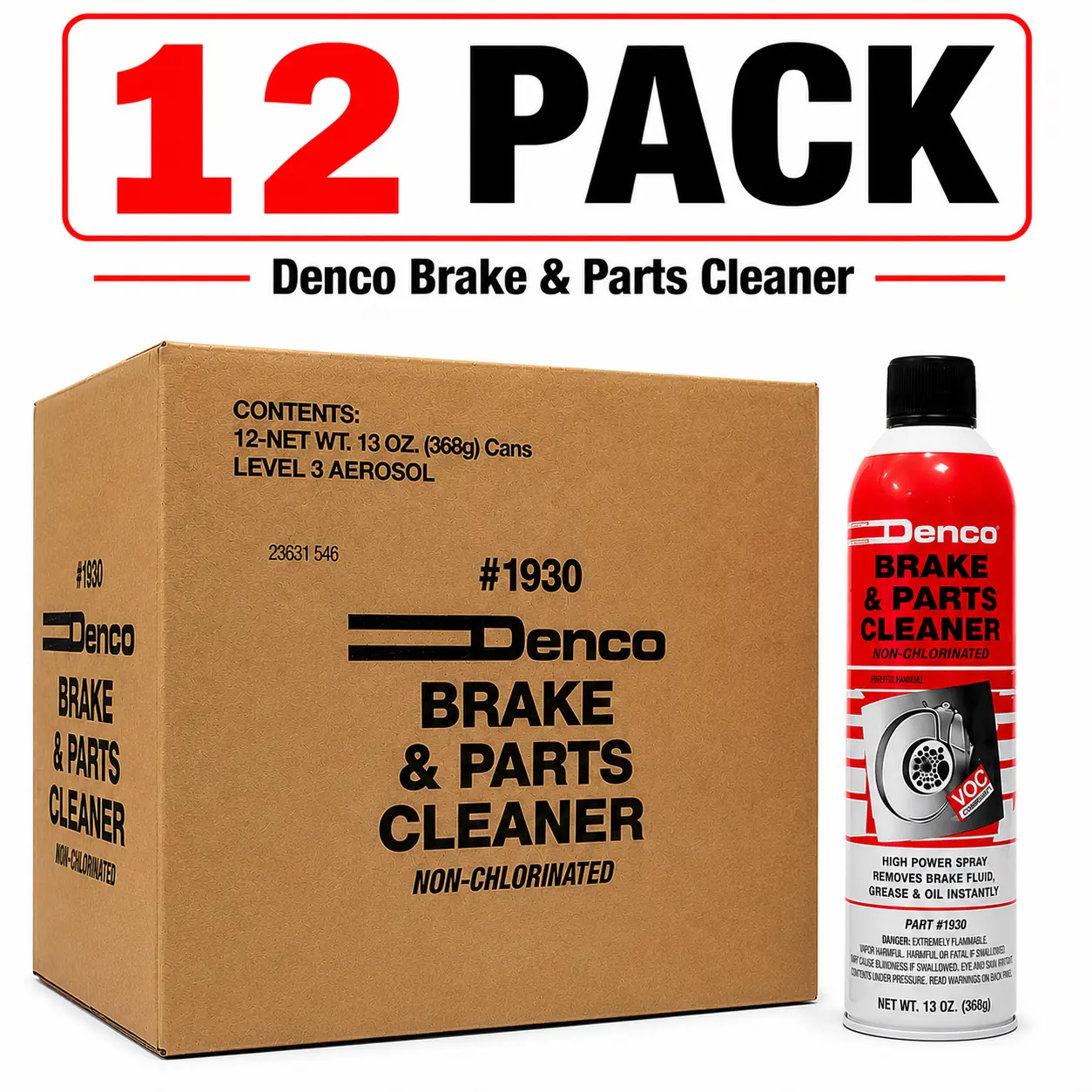 Denco #1930 Brake & Parts Cleaner Non-Chlorinated 13 oz Cans 12 Pack High Power Spray Cleaner for ABS Calipers Pads Rotors