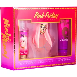 Nicki Minaj Pink Friday Set-Eau De Parfum Spray 3.4 Oz & Fragrance Mist 4 Oz & Body Souffle 3.4 Oz For Women