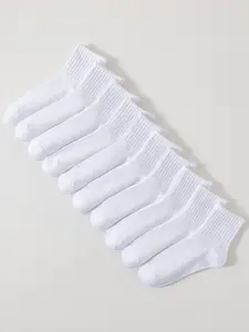Women's 10 Pairs Solid Crew Socks, Fashion Casual Cozy Mid-calf Socks for Daily Wear, Women's Socks & Hosiery for Spring Fall