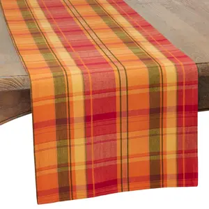 Saro Lifestyle  16 x 108 in. Warm Plaid Design Table Runner