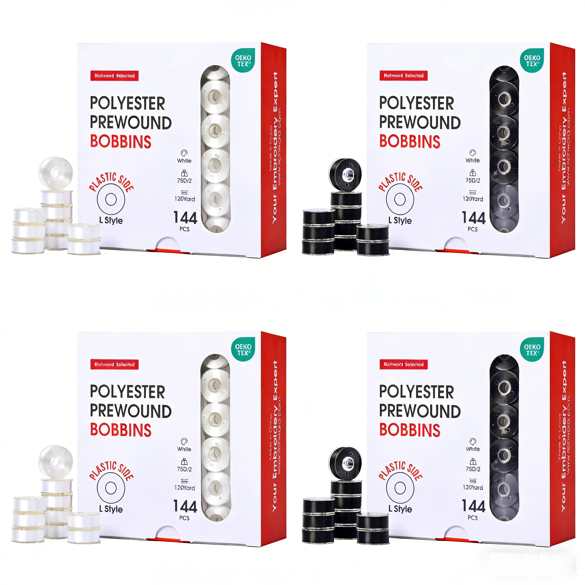 BAI Plastic Sided Prewound Embroidery Bobbins, Style L (SA155), 144 Pack, for Sewing & Embroidery Machines