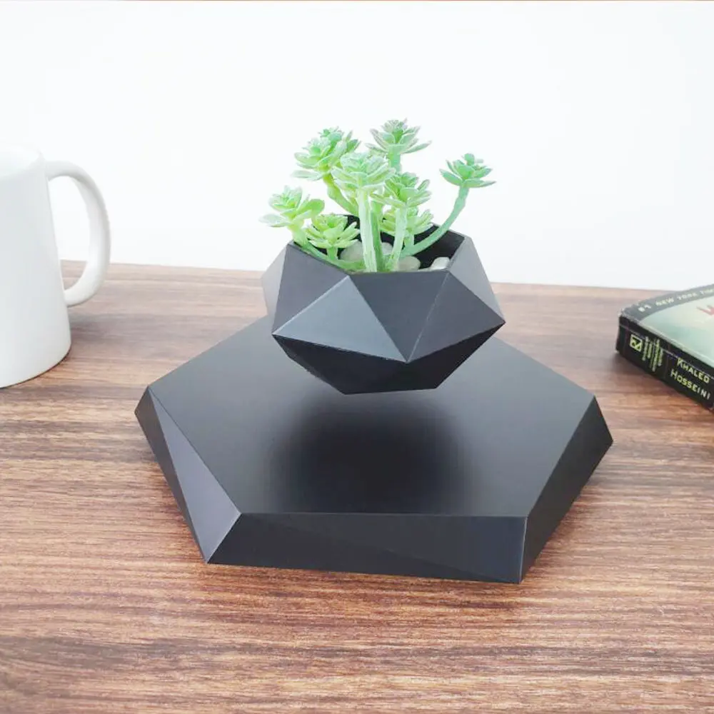 Magnetic Levitating Bonsai Planter - Compact Contemporary Floating Pot with Advanced Magnetic Suspension, 360-Degree Levitation Spin, Cable, for Home/Office Décor, Air Plant/Succulent Holders, Minimalist, Natural Light, Gift for Plant Lovers