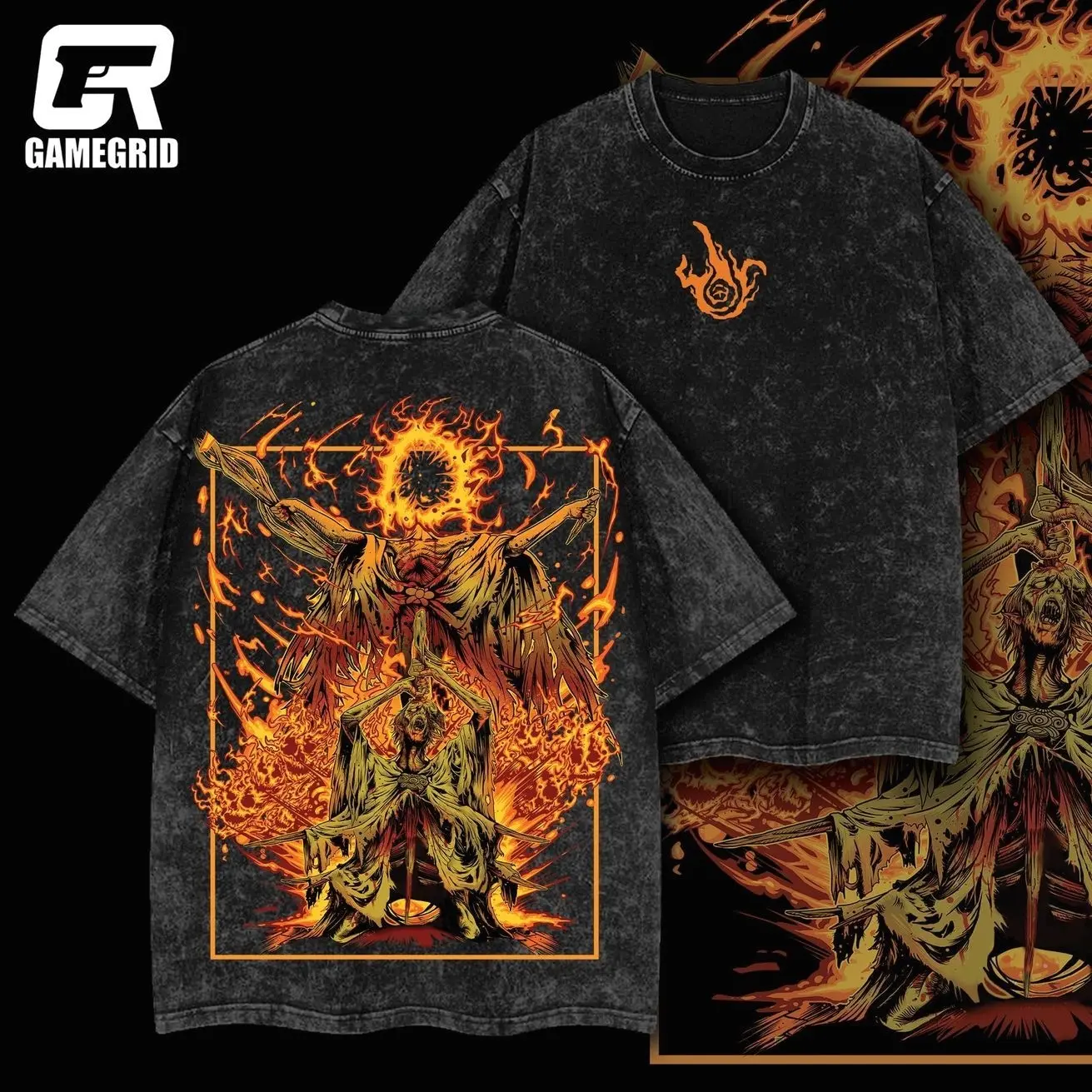 GAMEGRID Retro Vintage Midra Lord of Frenzied Flame Unisex Oversize Washed Lightweight Cotton T-shirt for Game Fans Classic Look with Modern Edge Q49