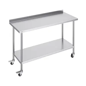 VEVOR 24 x 60 x 40 Inch Stainless Steel Work Table,  Commercial Food Prep Worktable with Casters, Heavy Duty Prep Worktable, Metal Work Table with Adjustable Height for Restaurant, Home and Hotel