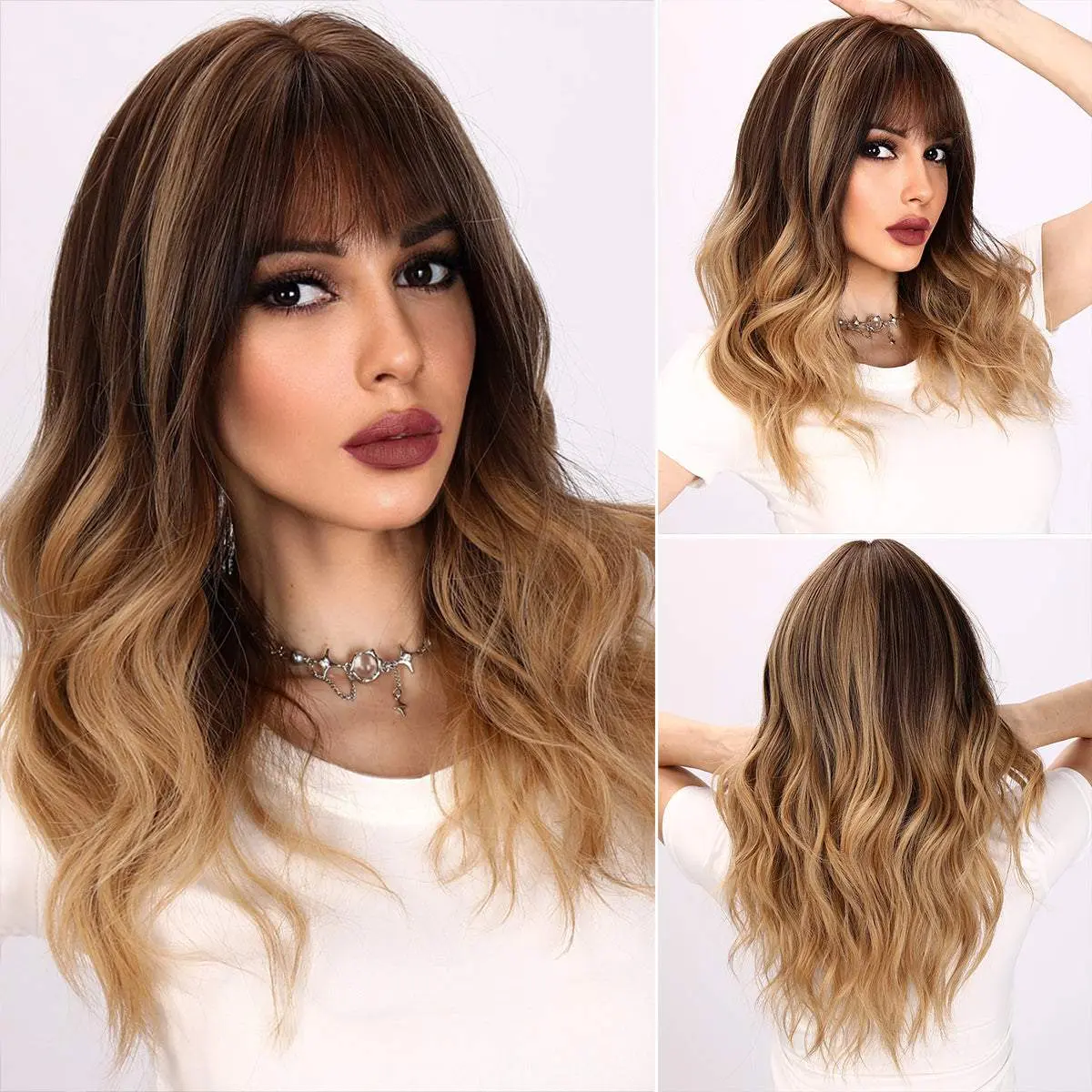 SMILCO/22-inch | Ombre Brown Yellow Loose Wave with Bangs | SM6090 SMILCO/22-inch | Ombre Brown Yellow Loose Wave with Bangs | SM6090
