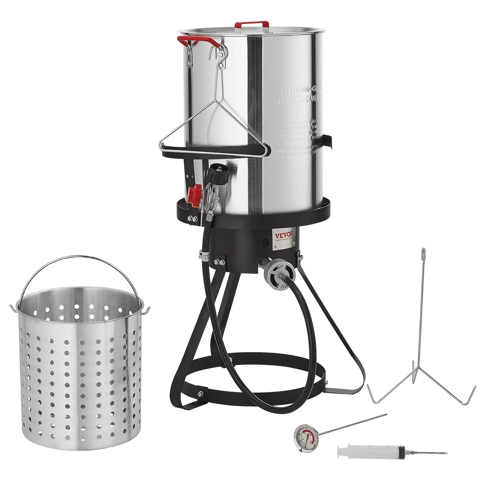 【summerfinds】VEVOR Turkey Deep Fryer, 30-qt Turkey Fryer Boiler Steamer Cooker Set, Outdoor Aluminum Seafood Frying Pot, 54,000 BTU Burner Propane Gas Boiler, Includes Basket, Perforated Poultry Rack, Thermometer, Fryer With Basket, Multi Cooker Fryers