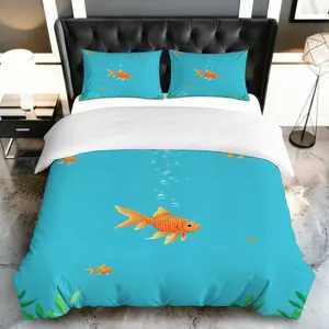 3PCS Duvet Cover Set, 1 Duvet+2 Pillowcases(Without filler), Goldfish Marine Aquatic Ocean Relaxing theme, Holiday bedding set, Comfortable Soft Cozy Suitable for decoration Bedroom Living Room Guest Room Dormitory.