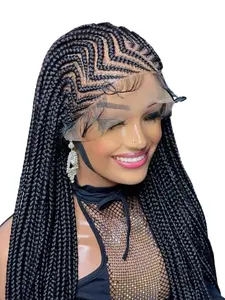 Dosay 36" Synthetic Box Braided Wigs For Black Women Full Lace Front Wig Cornrow Knotless Braid Lace Wig Faux Locs Wigs