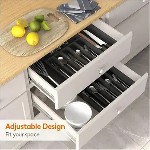 Premium Silverware Drawer Organizer - Expandable & Adjustable, Custom Compartment Storage For Forks, Spoons, Chopsticks & More -  Kitchen Utensil Tray, Space-Saving Home Kitchen Essential