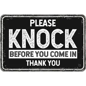 "Please Knock Before You Come In" Vintage Metal Tin Sign, Rustic Wall Decor for Home, Office, Business & Warehouse, Retro Notice Door Sign