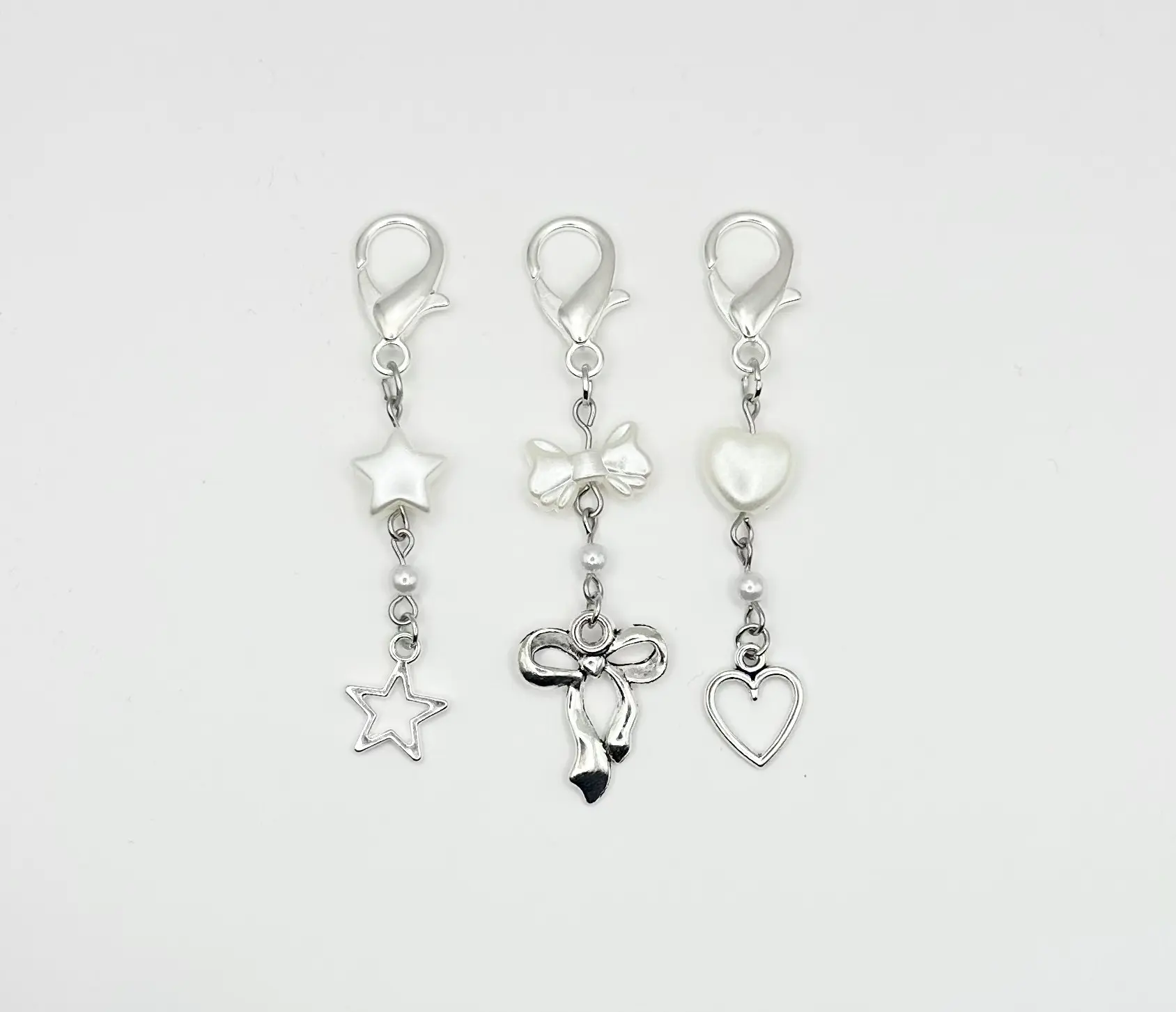 Mini Y2k Chrome Keychains, Star, Bow and Heart Variations cute charm