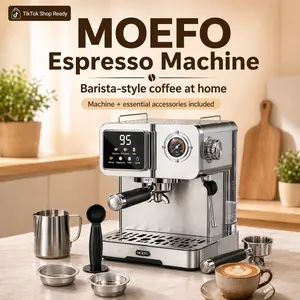 [SummerWins][MOEFO] 20 Bar Espresso Machine with PID Temp Control & Professional Pressure Gauge, 1500W Fast Heating Espresso Maker with Dual-Hole Milk Frother, 1.6L Removable Water Tank, 1-Year Warranty
