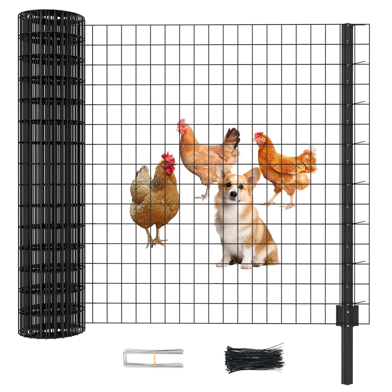 ABORON Welded Wire Garden Fence, 45.3Inch x 50FT Galvanized Steel Poultry Fencing with Upgraded Metal Posts, Rust-Resistant Animal Barrier Fence for Vegetable Garden, Lawn, Backyards