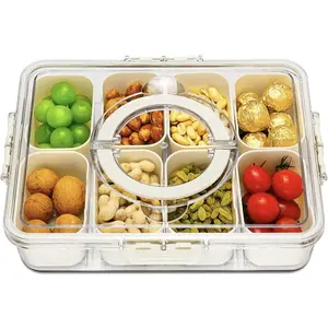 Portable Reusable Snack Box with Lid and Handle, Snack Container, Transparent Organizer for Candy Fruits Nuts, Ideal for Parties Entertainment Kitchen