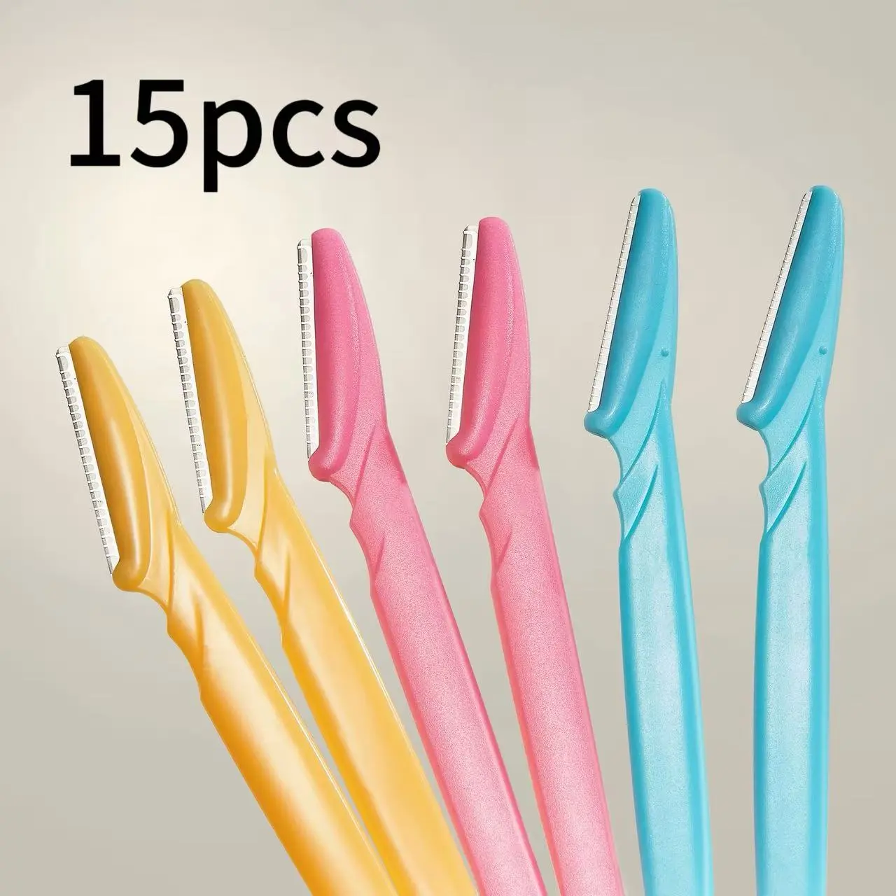 Women's Stainless Steel Dermaplane Eyebrow Razors Kit - 15-Pack Cosmetic Tools with Steel Blades, Plastic Handle, 80G, Colorful Design, Precision Tool for Brows Shaping, Peach Fuzz Removal, All Adults' Daily Care, Durable, Smoothing Skin