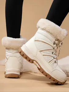 Women's Winter Plush Boots, Comfortable Waterproof Snow Shoes, Warm Fleece Lined Booties for Cold Weather, Stylish Ladies Footwear