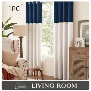 1pc Modern Minimalist Dual-Color Patchwork Blackout Curtain, Grommet Curtains Hole Design Drapes, Hole Drapery for Dining Room Living Room Balcony Floor-To-Ceiling Blackout Window Cover