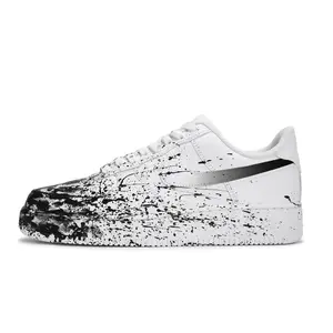 Men's Nike Air Force 1 Custom Low-Top Trainers - Gothic Style, Fluid Splatter Design, Anti-Slip Durable, House White Official Maison Mihara Casual Footwear, Trainer