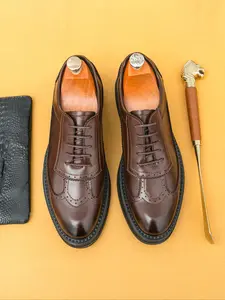 Men's Business Formal Lace Up Dress Shoes, Fashionable Brogue Shoes for Work Office, Male All-match Commuter Shoes for Daily Wear, Footwear