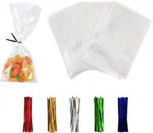 100PCS Clear Treat Bags with Twist Ties – Cute DIY Party Favors for Cookies, Cake Pops, Candy, Christmas & New Year Gifts, Birthdays, Weddings, Goodie Bags (3"x4")