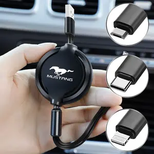 3-In-1 Multifunctional Charging Cable, Multi USB Port, Type-C & Micro Charger, Compatible with Ford Mustang Gt 2020-2017, Mobile Phone Wire