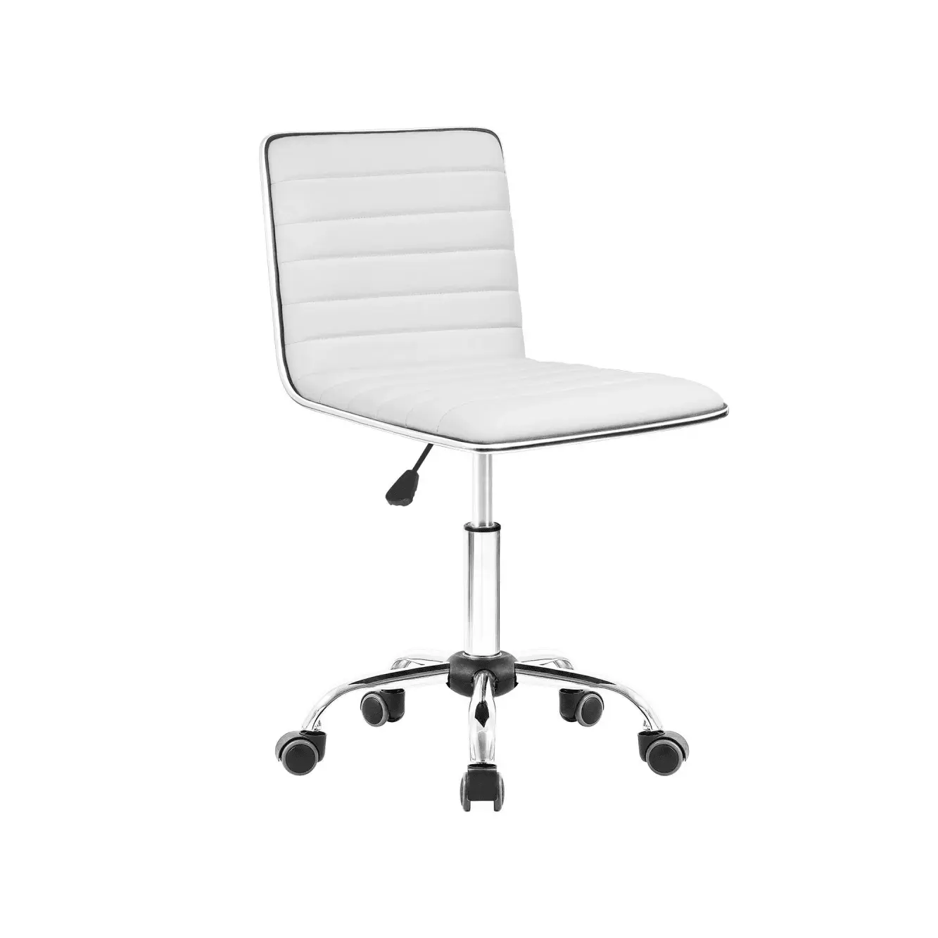 Mid Back Vanity Chair For Makeup Room, Low Back PU Leather Swivel Computer Desk Chair, Task And Office Chair Retro With Armless Ribbe