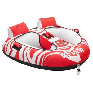 【FathersDayGift】VEVOR Towable Tubes for Boating, 2-Rider Inflatable Boat Tubes and Towables, 340 lbs Capacity Water Sport Tubes for Boat to Pull - with 2 Cockpits, Full Nylon Cover, Padded Grab Handles & Safety Valve