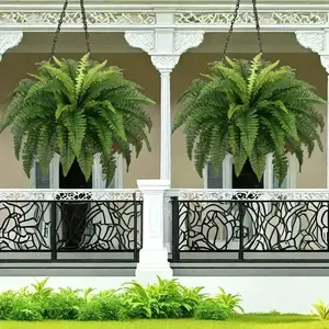 2-Pack Large Decorative Boston Fern Plants - Low Maintenance Plastic Faux Greenery, Hanging Floral Arrangement Artificial Shrubs & Topiaries for Home Office Farmhouse Decor