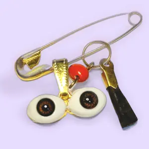Azabache Protection Pin - Religious Home Decor Accessory with Brown Santa Lucia Eyes, Symbolic Style